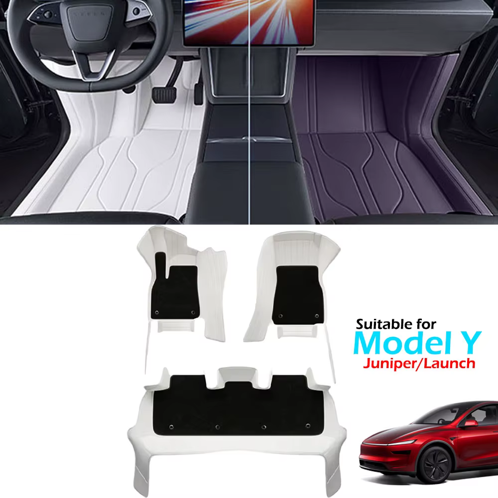 Tesla Model Y Juniper White Leather Floor Mats